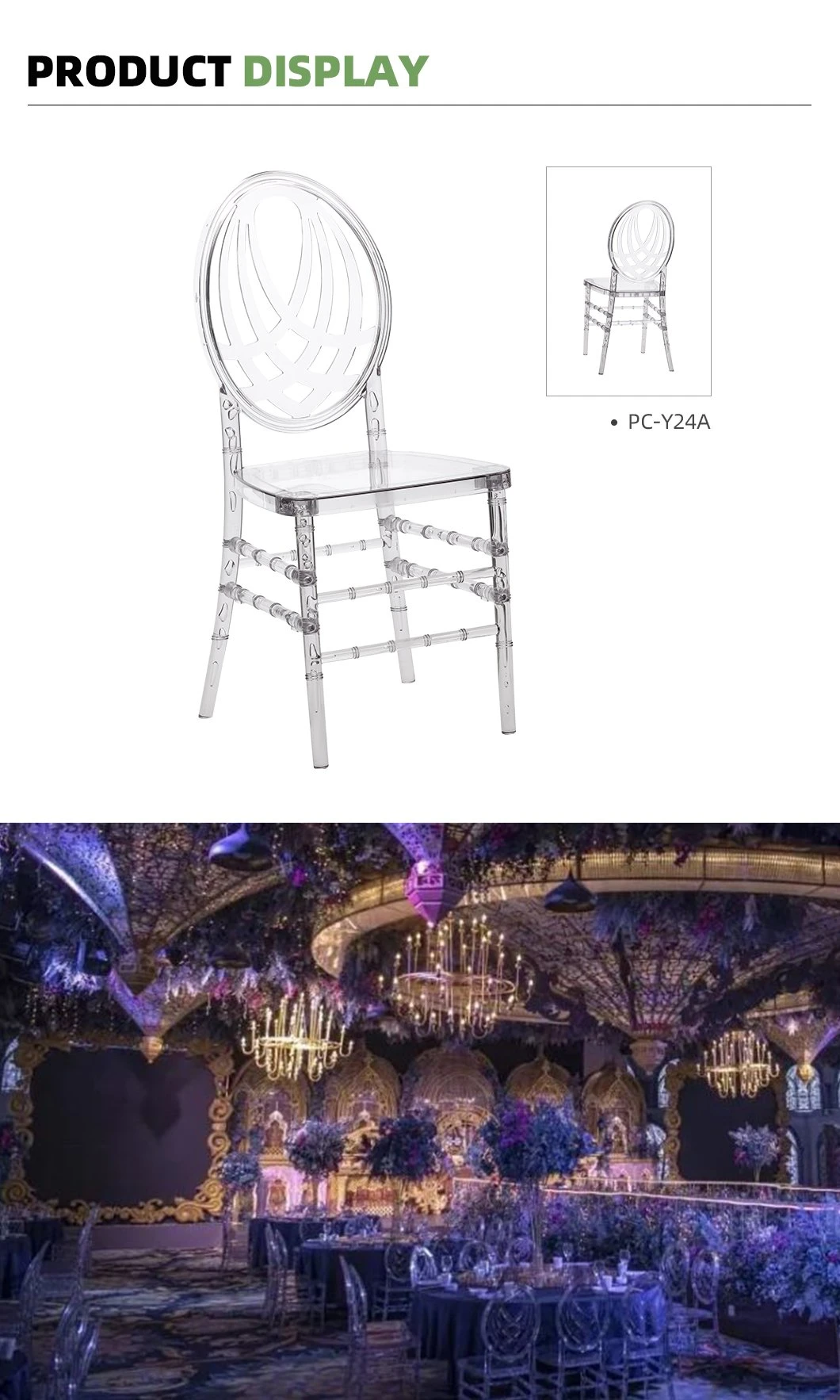 Wholesale Hotel Furniture Wedding Banquet Event Polycarbonate Plastic Clear Transparent Chiavari Chair