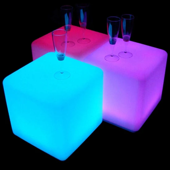 Portable Illuminated Decorative Patio Cube Light Colorful Outdoor Garden Lights Plastic Bar Stool Modern