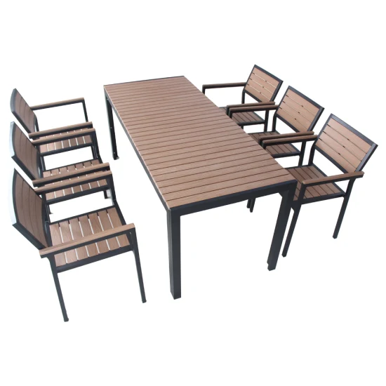 Modern Outdoor Garden Furniture Hotel Restaurant Plastic Wood Dining Table Chairs