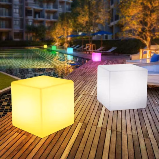 Portable Illuminated Decorative Patio Cube Light Colorful Outdoor Garden Lights Plastic Bar Stool Modern